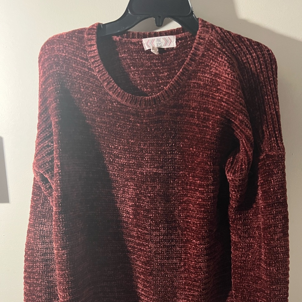 Vintage Pink Rose Fluffy Sweater (Red)